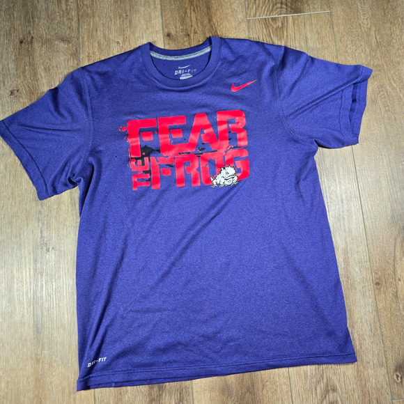 TCU Horned Frogs Nike Dri-Fit Shirt Men’s M Purple Short Sleeve Fear the Frog T - Picture 1 of 6